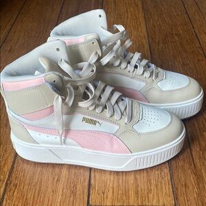 Puma Pink and Cream High-Top Sneakers